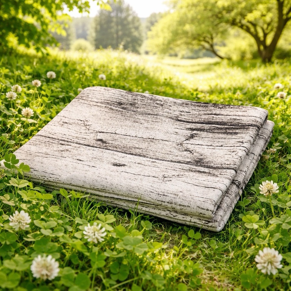 Soft Gray & White Wood-Pattern Table Cloth